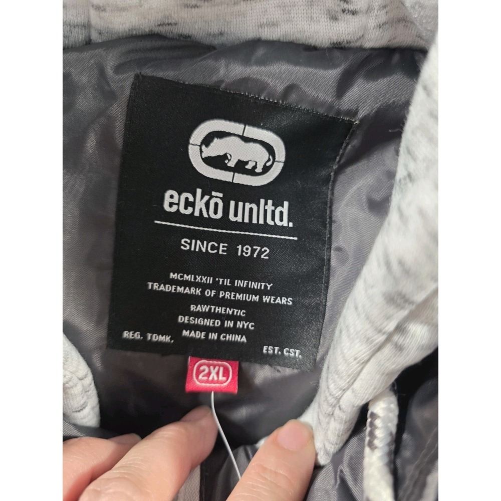 NWT ECKO UNLTD.‎ Hooded Puffer Vest 2XL Black/Gray Hood and Rhino Logo - Picture 3 of 6